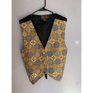 Bali Chic Vest /‎ One Size / Beaded / Batik / Boho / Gypsy / Adjustable Waist
